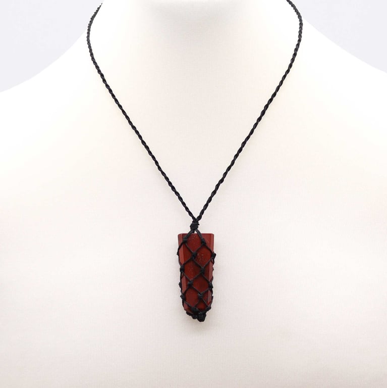 Red Jasper Laced Gemstone Flat Point Pendant - Elegant Red Stone Jewelry
