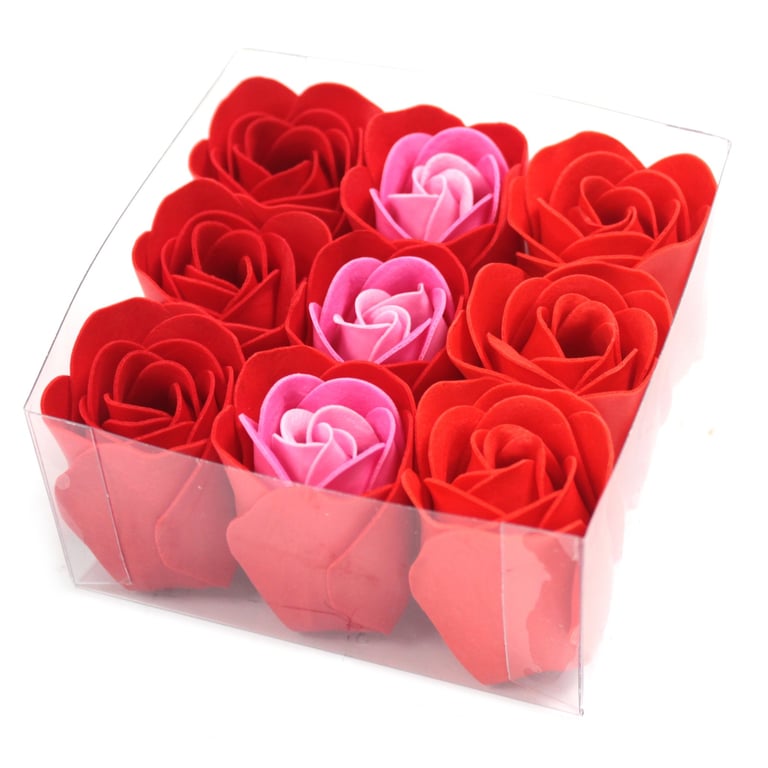 Set of 9 Scented Soap Flowers - Red Roses Soap Blossoms