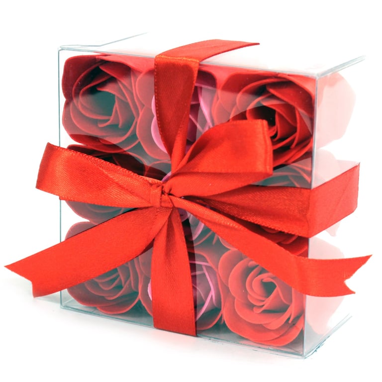 Set of 9 Scented Soap Flowers - Red Roses Soap Blossoms