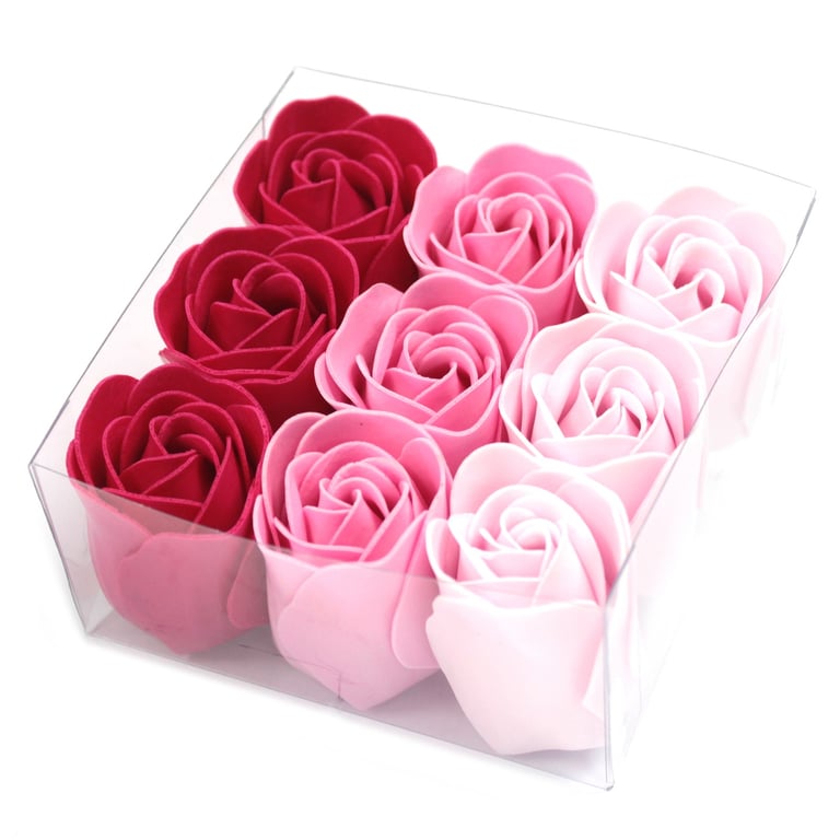 Rose Soap Flowers - Set of 9 Pink Floral Bath Accessories