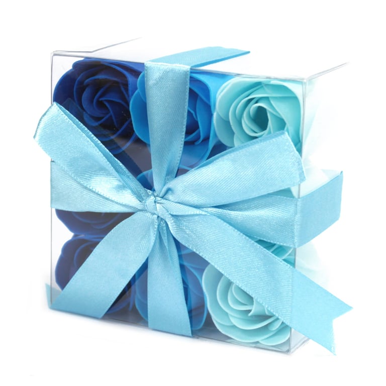 Blue Wedding Roses Soap Flowers Set of 9 - Romantic Bath Favors and Decorations for Weddings