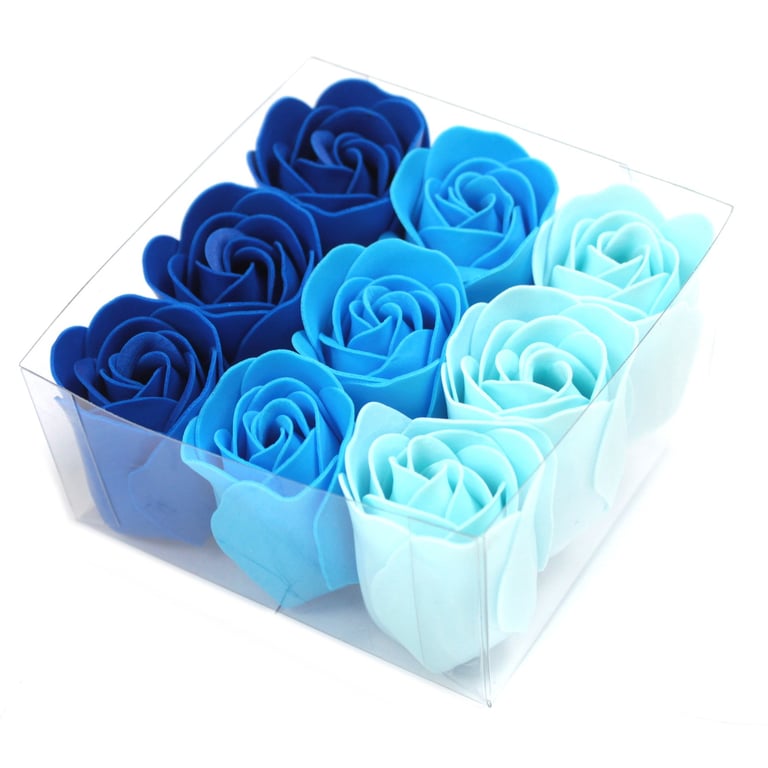 Blue Wedding Roses Soap Flowers Set of 9 - Romantic Bath Favors and Decorations for Weddings