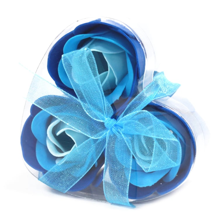 Blue Wedding Roses Soap Flower Heart Box Set - Home Beauty Gift Set