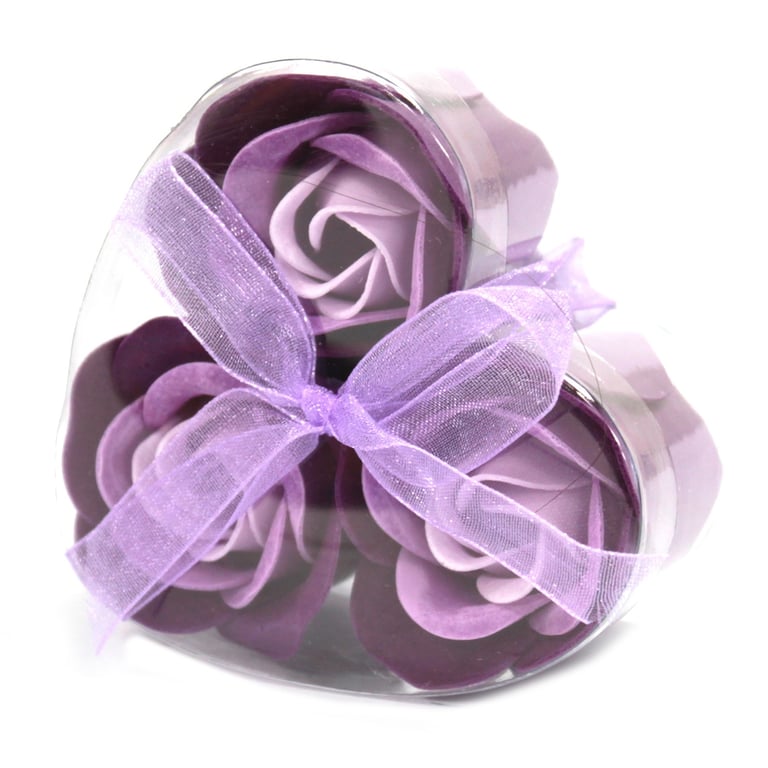 Lavender Roses Soap Flower Heart Box Set - 3-Piece Home Scented Gift Set