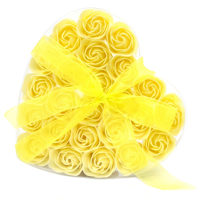 Yellow Rose Soap Flower Heart Box - Beautiful Wedding Favors and Love Tokens