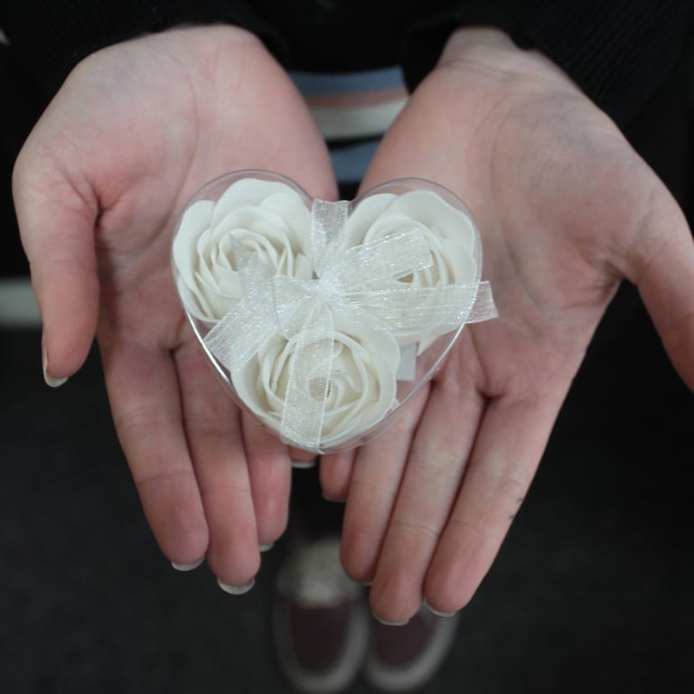 White Soap Flower Heart Box - Elegant Home Decor Beauty Set