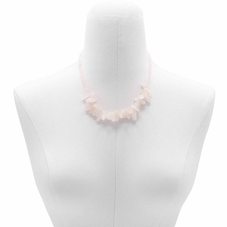 Natural Rose Quartz Longstone Gemstone Necklace - Handcrafted Jewelry Piece