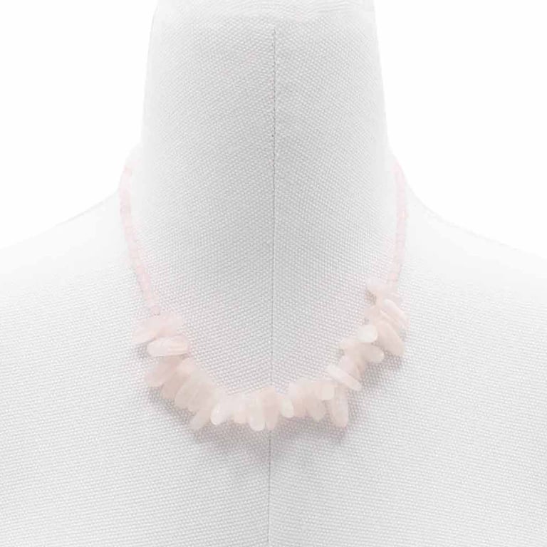 Natural Rose Quartz Longstone Gemstone Necklace - Handcrafted Jewelry Piece