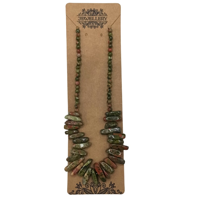 Unakite Longstone Gemstone Necklace - Natural Pendant Jewelry