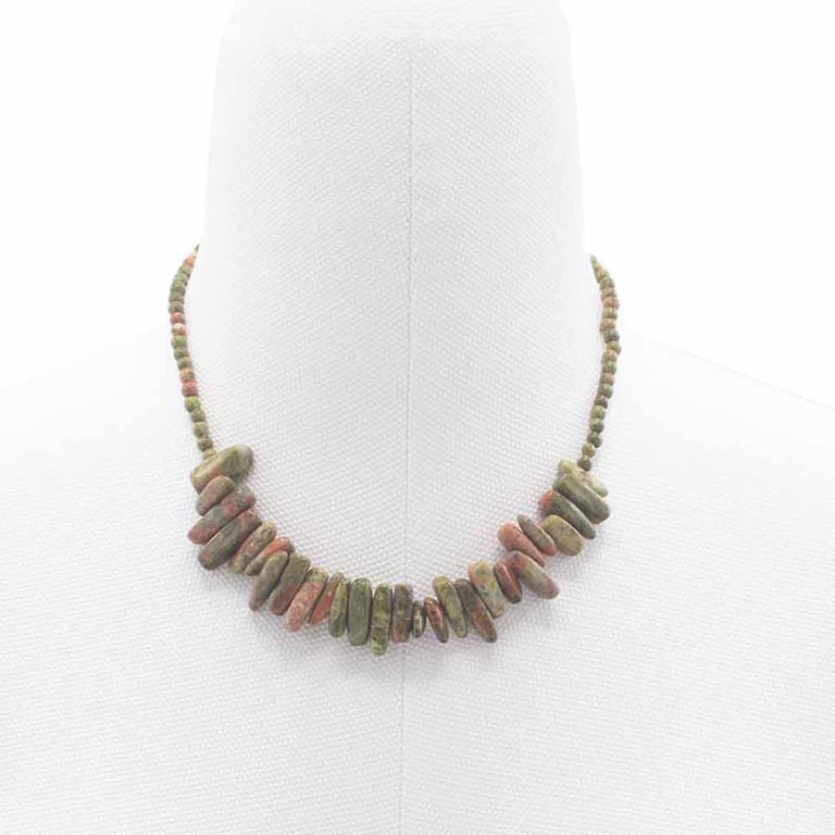 Unakite Longstone Gemstone Necklace - Natural Pendant Jewelry