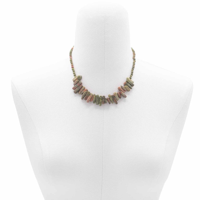Unakite Longstone Gemstone Necklace - Natural Pendant Jewelry