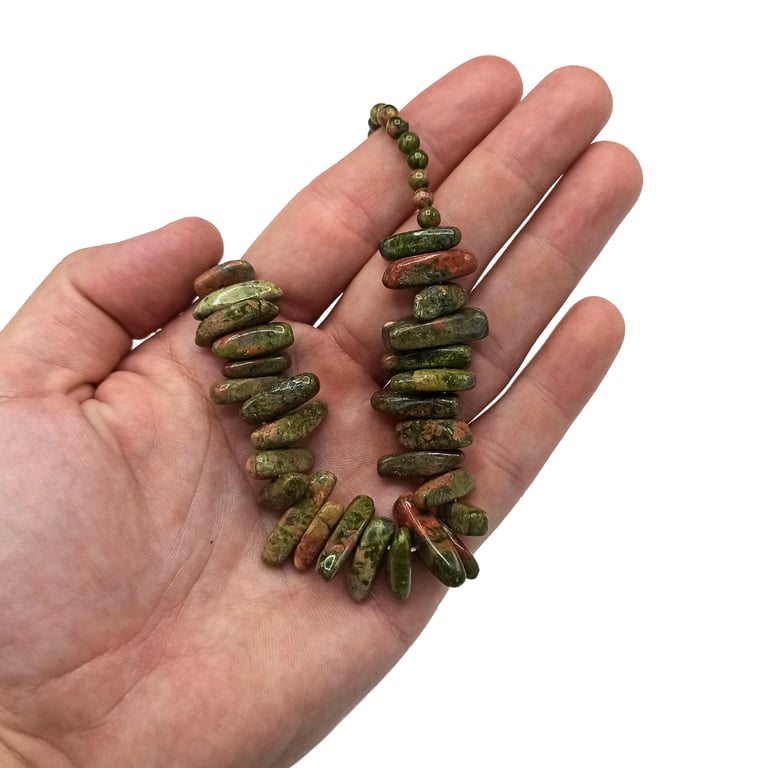 Unakite Longstone Gemstone Necklace - Natural Pendant Jewelry