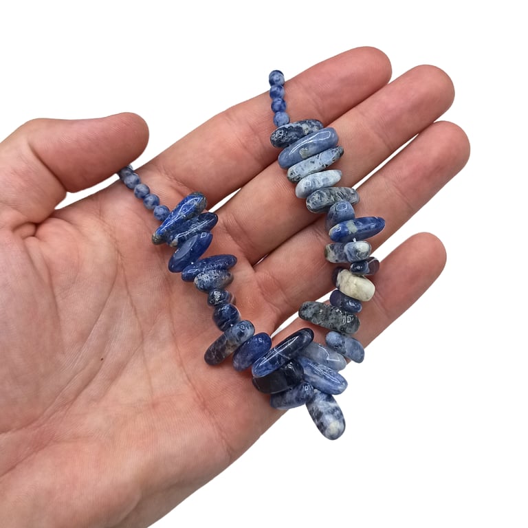 Natural Sodalite Gemstone Longstone Necklace - Handcrafted Blue Crystal Jewelry