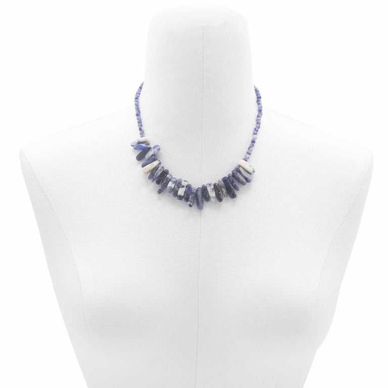 Natural Sodalite Gemstone Longstone Necklace - Handcrafted Blue Crystal Jewelry