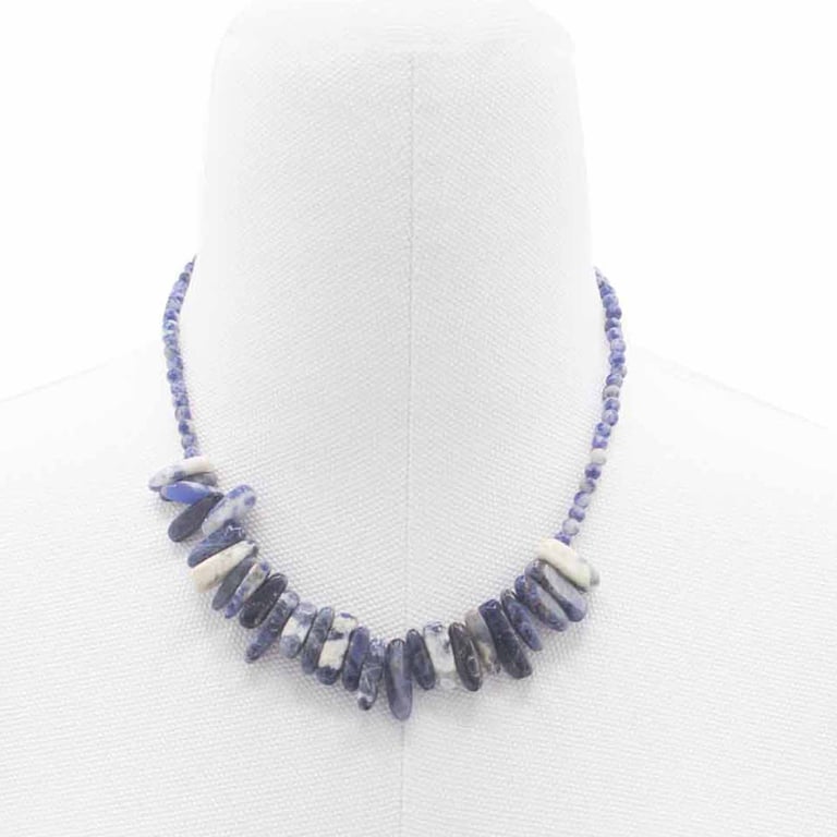 Natural Sodalite Gemstone Longstone Necklace - Handcrafted Blue Crystal Jewelry