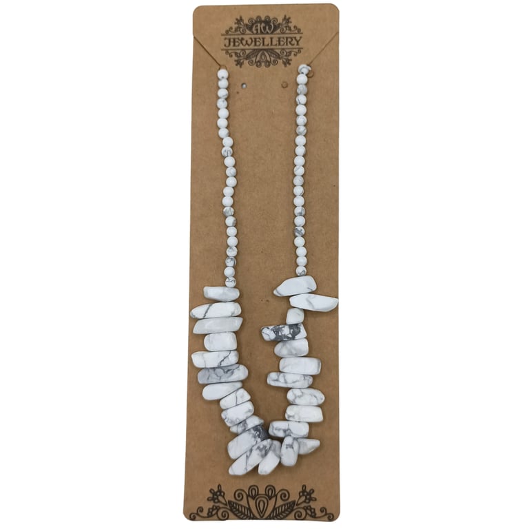 White Jasper Longstone Gemstone Pendant Necklace - Elegant Gemstone Jewelry