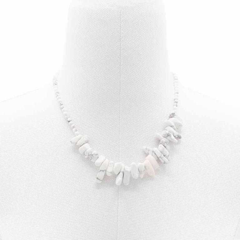 White Jasper Longstone Gemstone Pendant Necklace - Elegant Gemstone Jewelry