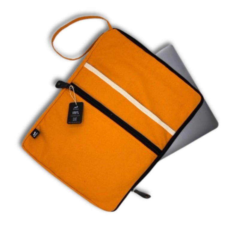 Large Orange Canvas Laptop Pouch - Durable Protection