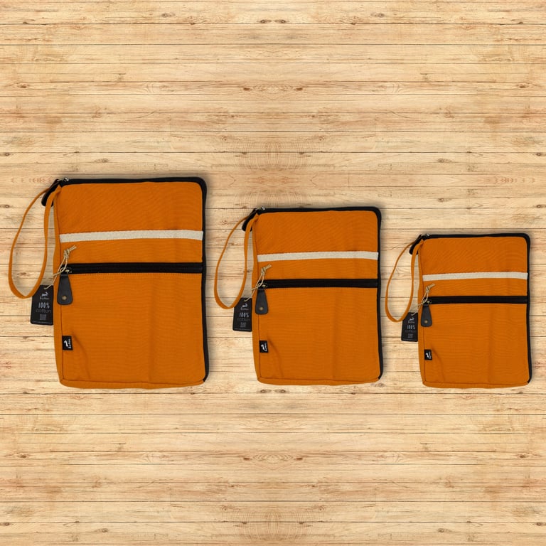 Large Orange Canvas Laptop Pouch - Durable Protection