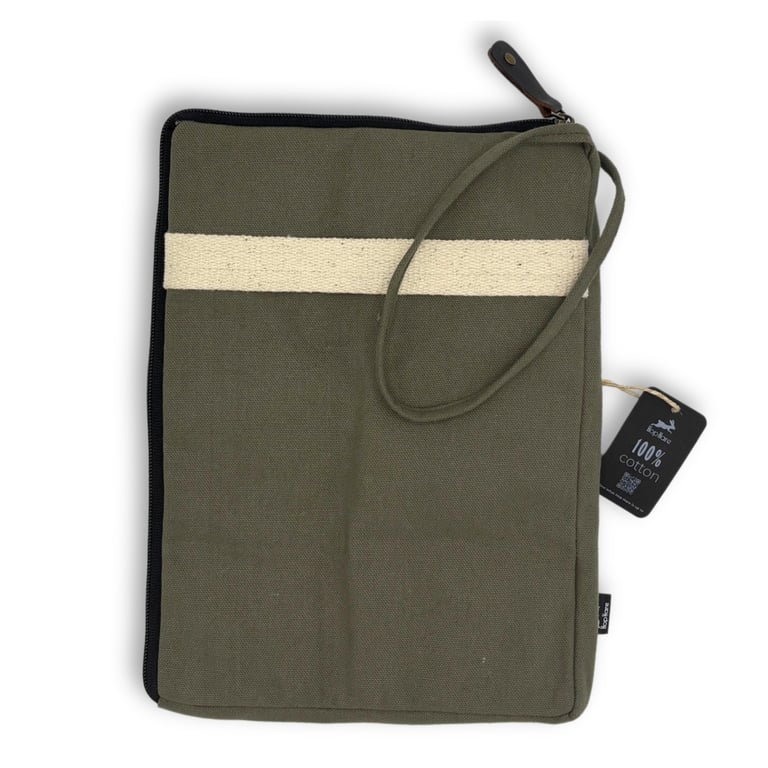 Large Olive Canvas Laptop Pouch - Durable Protection