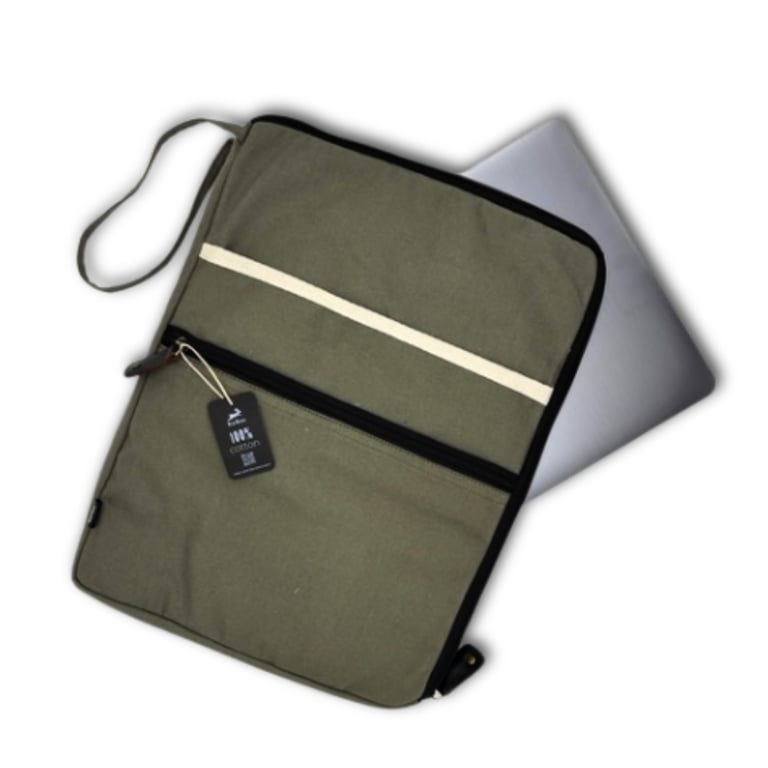 Large Olive Canvas Laptop Pouch - Durable Protection