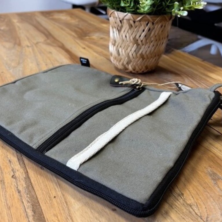 Large Olive Canvas Laptop Pouch - Durable Protection