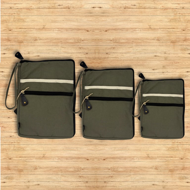 Large Olive Canvas Laptop Pouch - Durable Protection