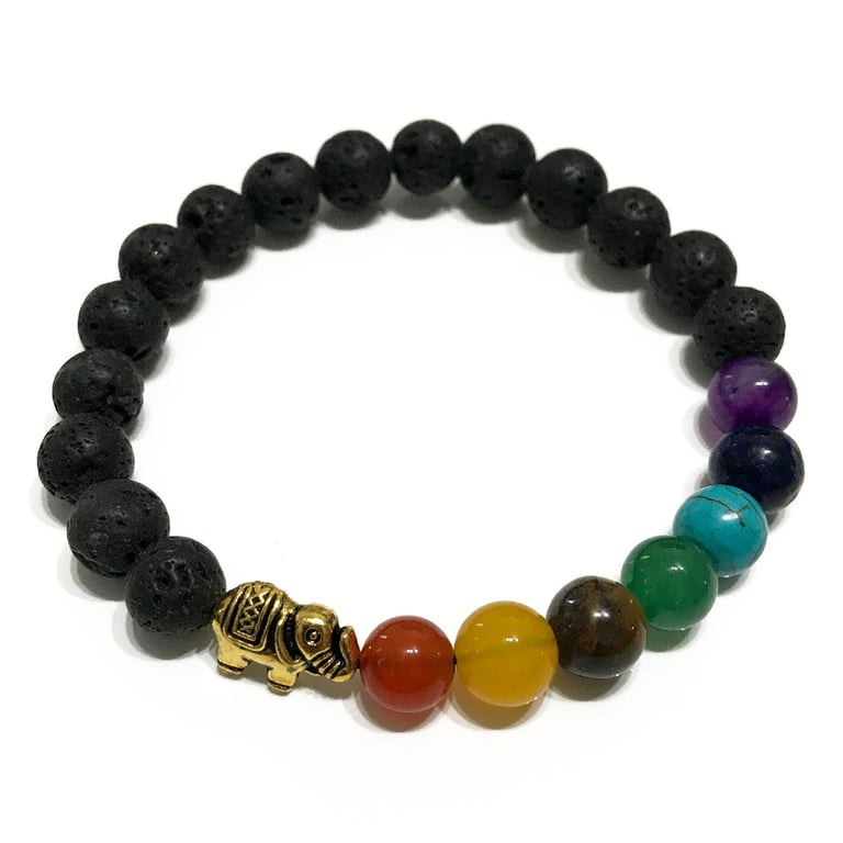 Lava Stone Elephant Chakra Crystal Meditation Bracelet - Spiritual Balance and Harmony
