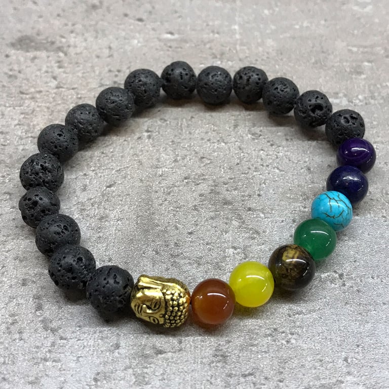 Lava Stone Buddha Chakra Energy Healing Bracelet - Spiritual Balance and Harmony