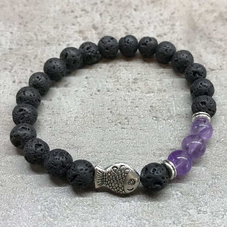 Natural Lava Stone Fish Amethyst Fashion Jewelry Bead Bracelet