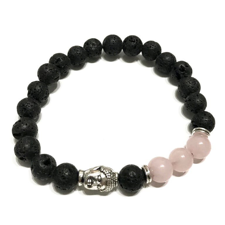 Lava Stone Buddha Rose Quartz Healing Bracelet - Natural Spiritual Energy
