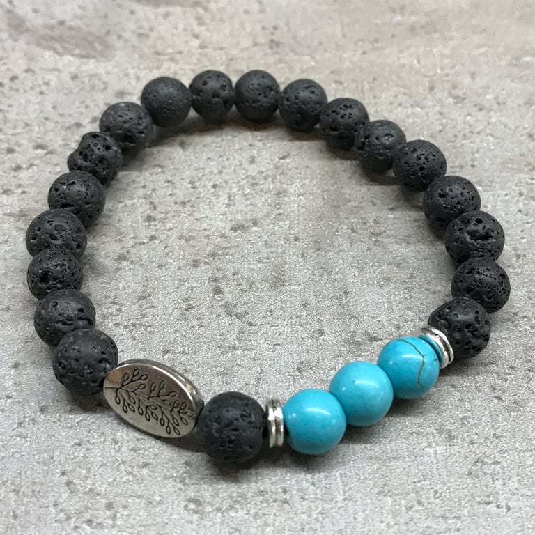 Natural Lava Stone Leaf Turquoise Handmade Fashion Bracelet