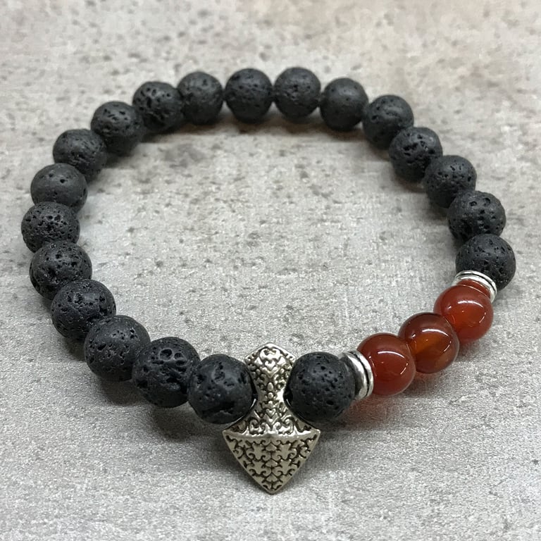 Axe-head Carnelian Lava Stone Bracelet - Rustic Home Decor Jewelry