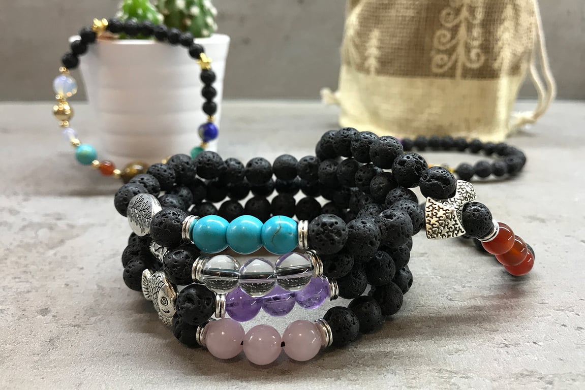 Lava Stone Hamsa Tiger-Eye Protective Energy Bracelet