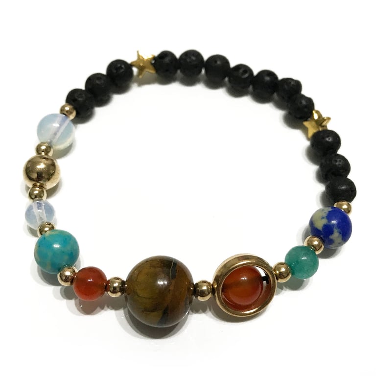 Natural Lava Stone Gold Solar System Astrology Bracelet