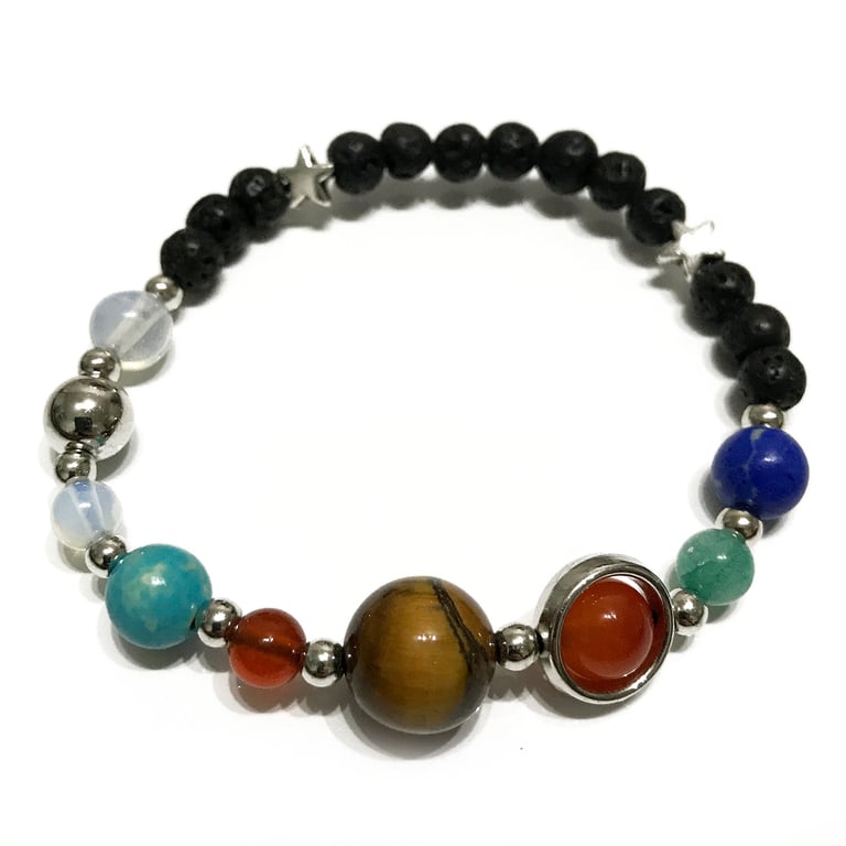 Silver Solar System Lava Stone Bracelet - Unique Celestial Home Decor Jewelry