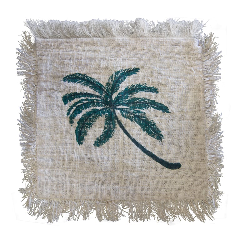 60x60cm Linen Palm Tree Fringe Cushion Cover - Premium Quality