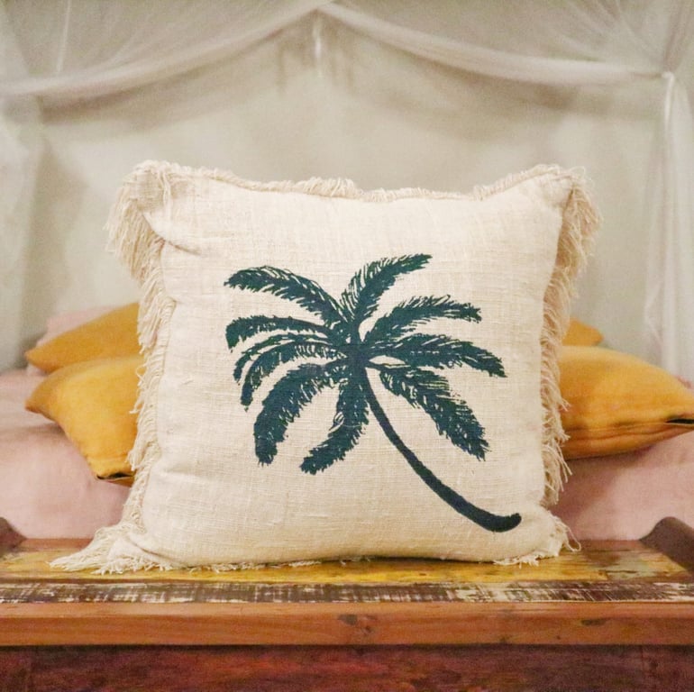 60x60cm Linen Palm Tree Fringe Cushion Cover - Premium Quality