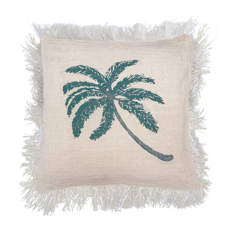 60x60cm Linen Palm Tree Fringe Cushion Cover - Premium Quality