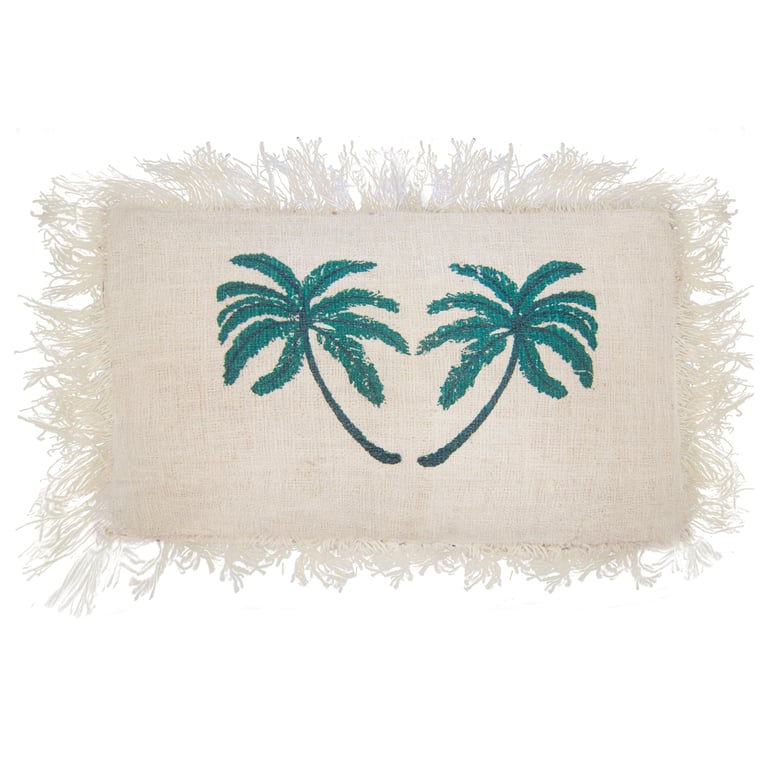 Linen Palm Tree Cushion Cover - 30x50cm Fringed Linen Design