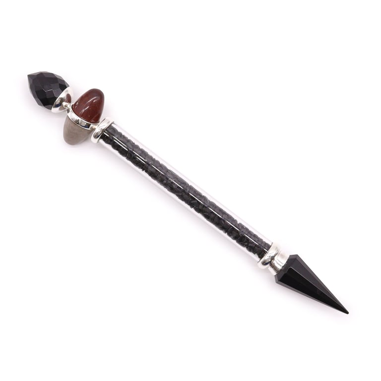 Black Tourmaline & Agate Protection Wand - Shiva Lingam Magic Tool