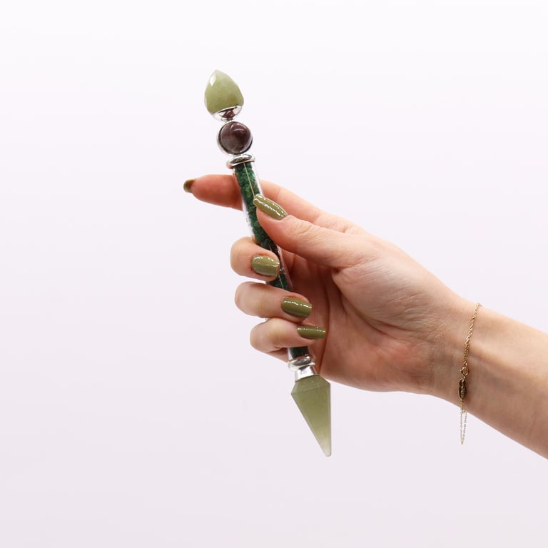 Green Adventurine Shiva Lingam Wand - Happiness Boosting, Shiva Lingam Magic Wand