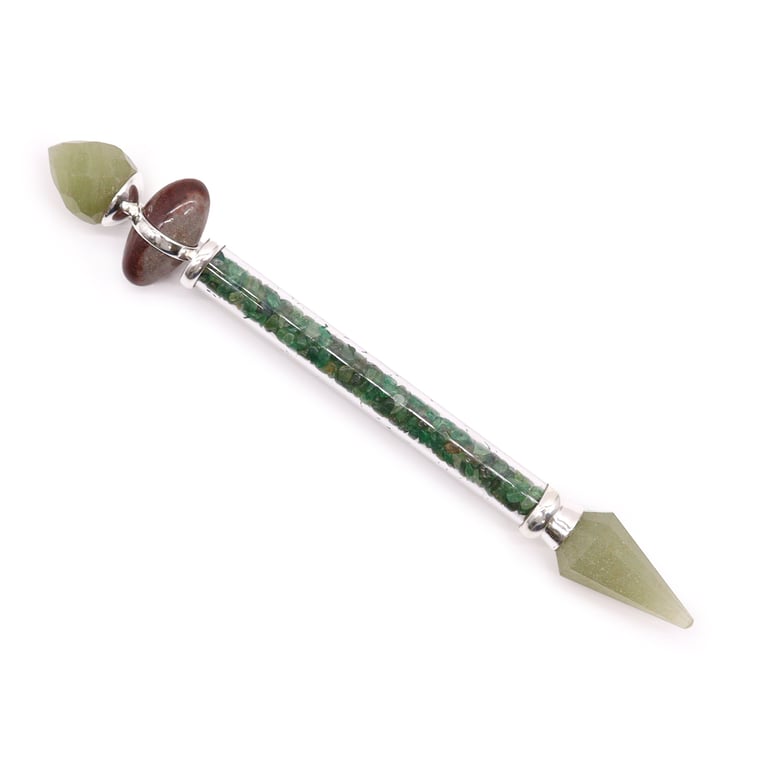 Green Adventurine Shiva Lingam Wand - Happiness Boosting, Shiva Lingam Magic Wand