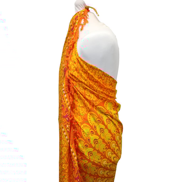 Lime Orange Mandala Print Beachwear Sarongs - Boho Tropical Summer Cover-Ups