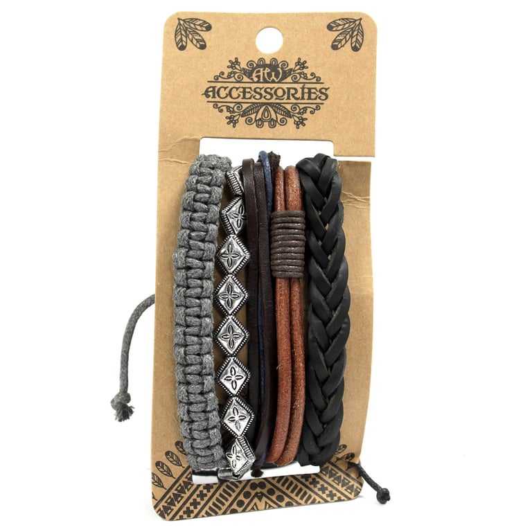Mens Metal & Leather Bracelet Sets - Stylish Accessory Set for Men