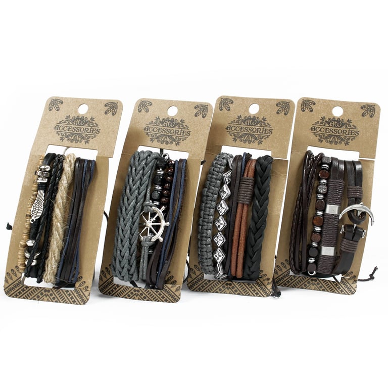 Mens Metal & Leather Bracelet Sets - Stylish Accessory Set for Men