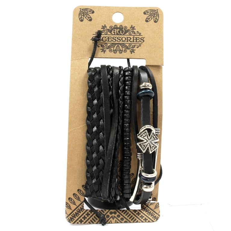 Mens Bracelet Sets - Black & Macho Assorted Jewelry Set