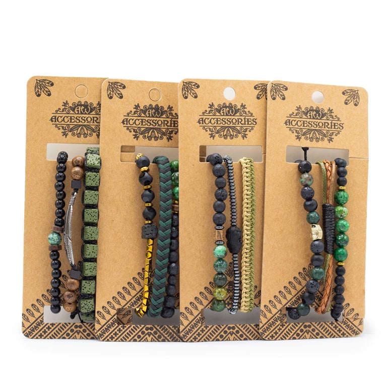 Mens Premium Bracelet Sets - Outdoor Greens Assortment, Luxury Jewelry Gift