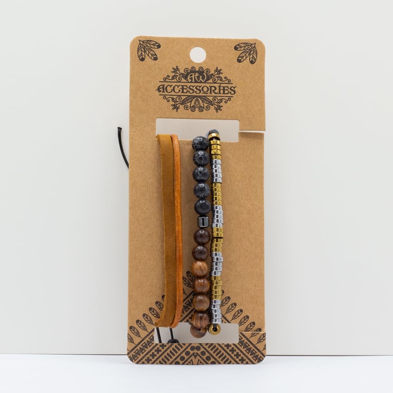 Mens Premium Bracelet Sets - Black & Tan Luxury Jewelry Sets