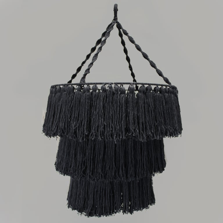 Macrame Black Soft Chandelier - Handcrafted Design